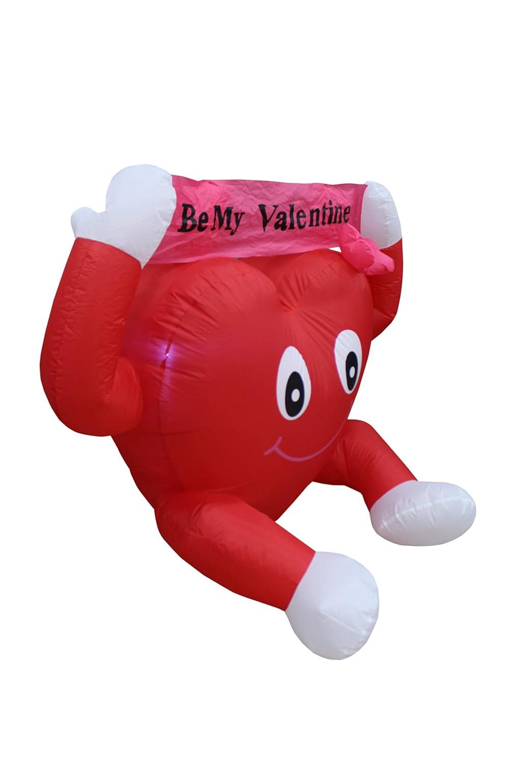 The Holiday Aisle® 4 Foot Tall Lighted Happy Valentine's Day Inflatable Cute Lovely Heart Be My Valentine Romantic Sweetheart Indoor / Outdoor Blow Up Yard Decoration