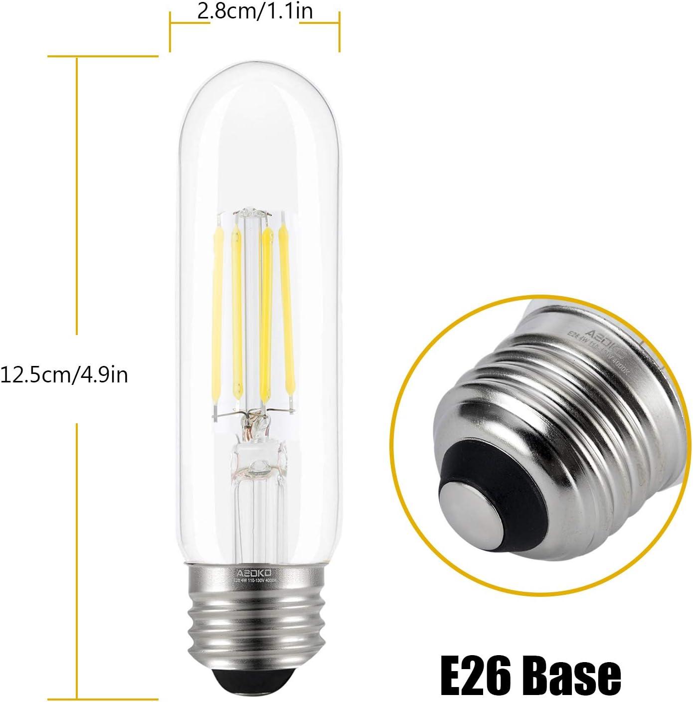 ASOKO Edison Bulb, T10 Daylight 4000K LED Tubular 4W Dimmable Tube Vintage Bulbs 40 Watt Equivalent,E26 Base(3-Pack)