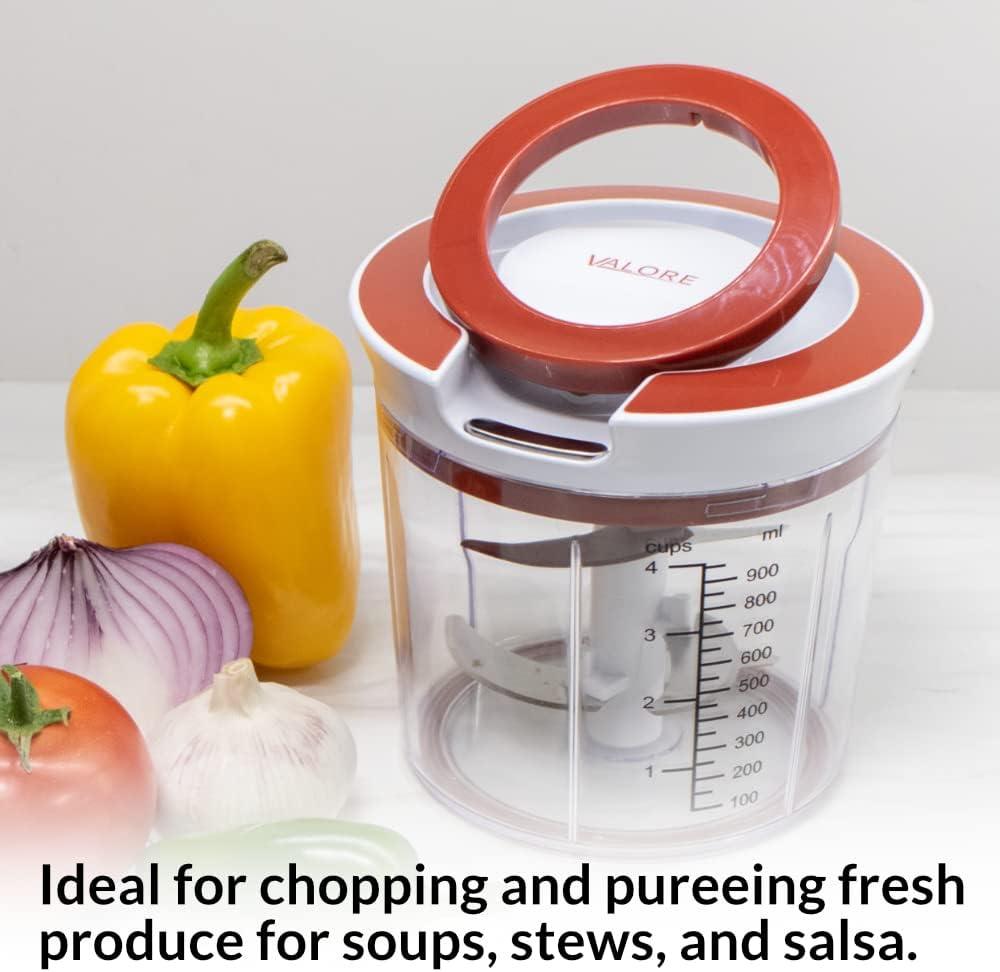 Valore Manual Food Processor Vegetable Chopper Large 1.2 L (5 Cup Capacity) - Easy to Clean Garlic Onion Cutter, Portable All Purpose Quick Chop Kitchen Essential - Heavy Duty Food Chopper