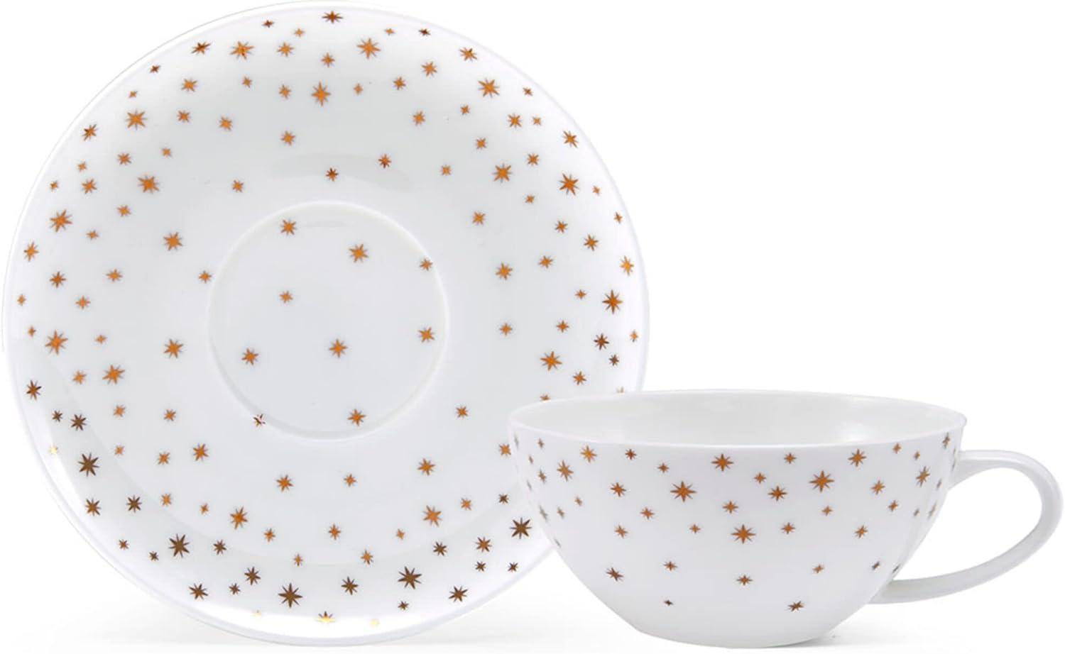 Millie White and Gold Bone China Tea Cups with Saucers, Set of 4