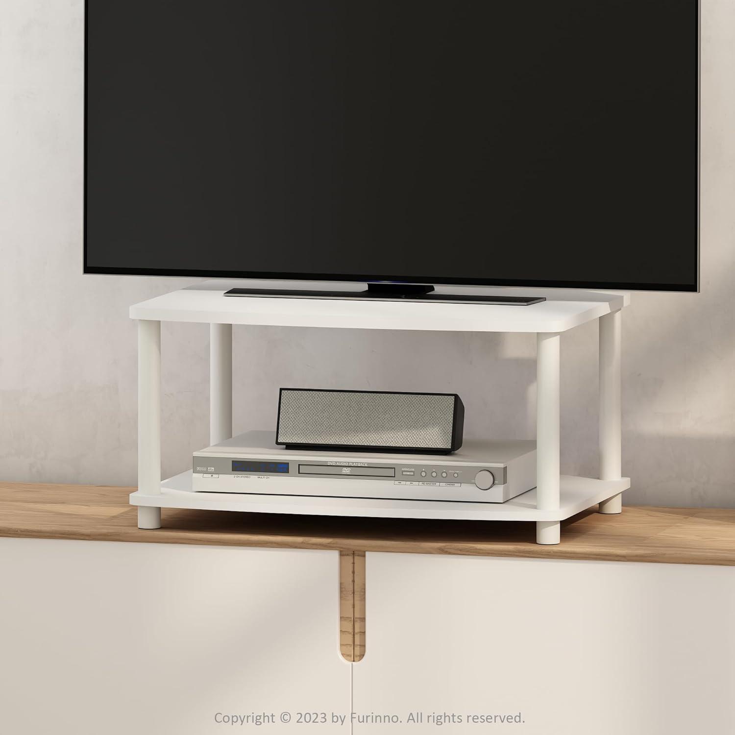 Furinno Turn-N-Tube No Tools 2-Tier Elevated TV Stands, White/White