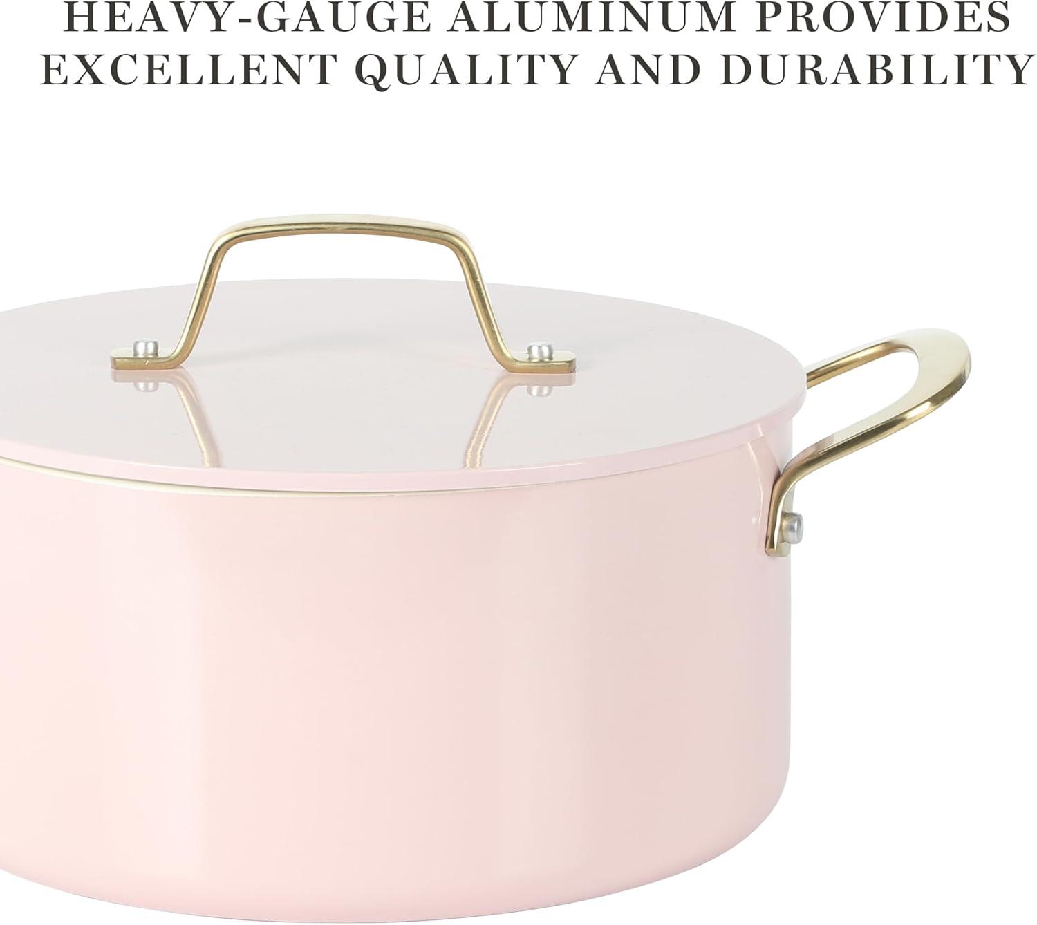 Pink and Gold Nonstick Enamel Aluminum Cookware Set, 10-Piece