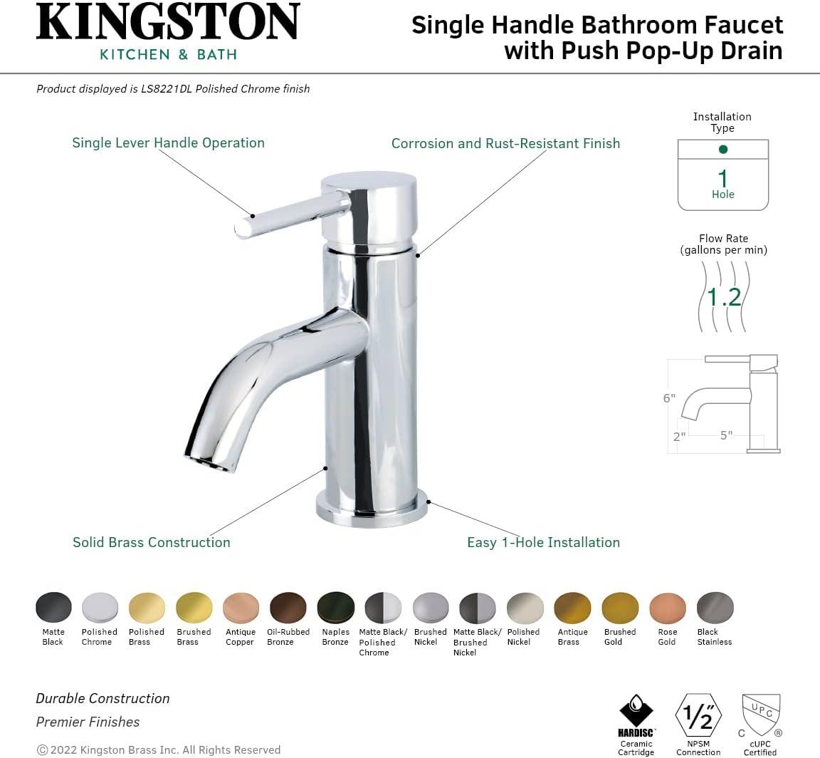 Fauceture LS8226DL Concord Single-Handle Bathroom Faucet with Push Pop-Up, Naples Bronze