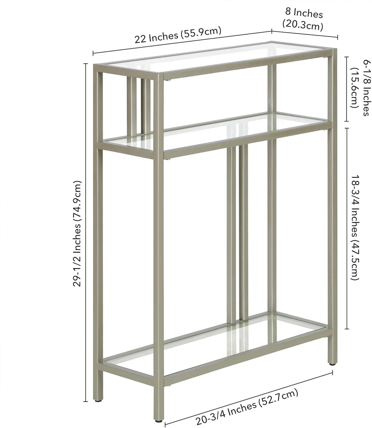 Henn&Hart 22" Satin Nickel Finish Metal/Glass Console Table