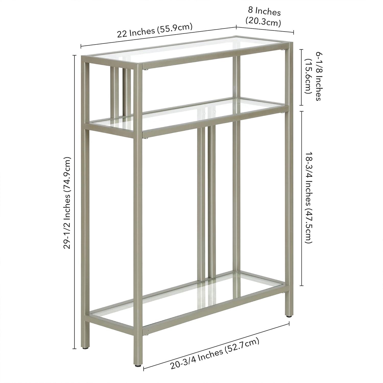 Henn&Hart 22" Satin Nickel Finish Metal/Glass Console Table