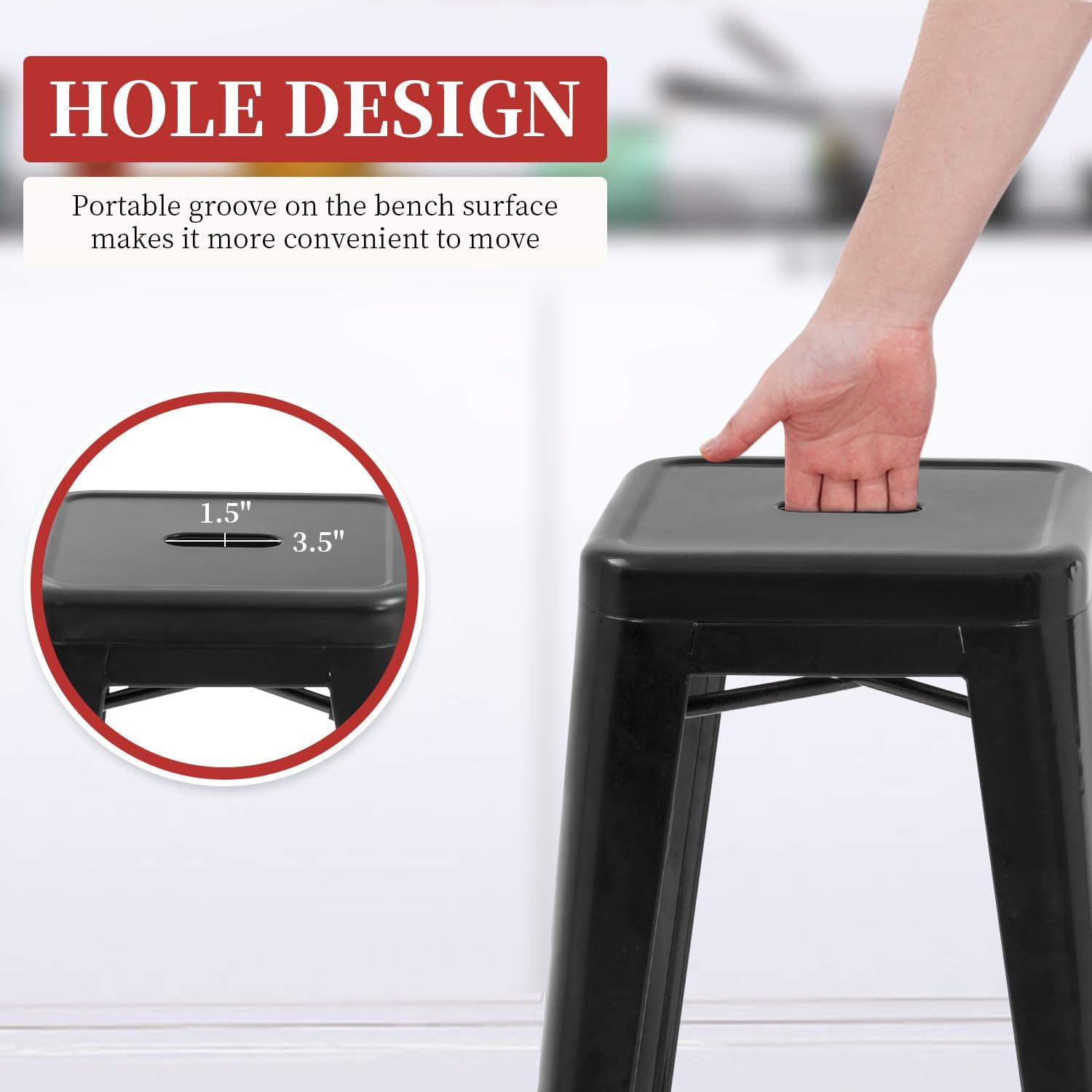 FDW Metal Bar Stools Set of 4 Counter Height Barstool Stackable Barstools 24 Inch Indoor Outdoor Patio Bar Stool Home Kitchen Dining Stool ,Black