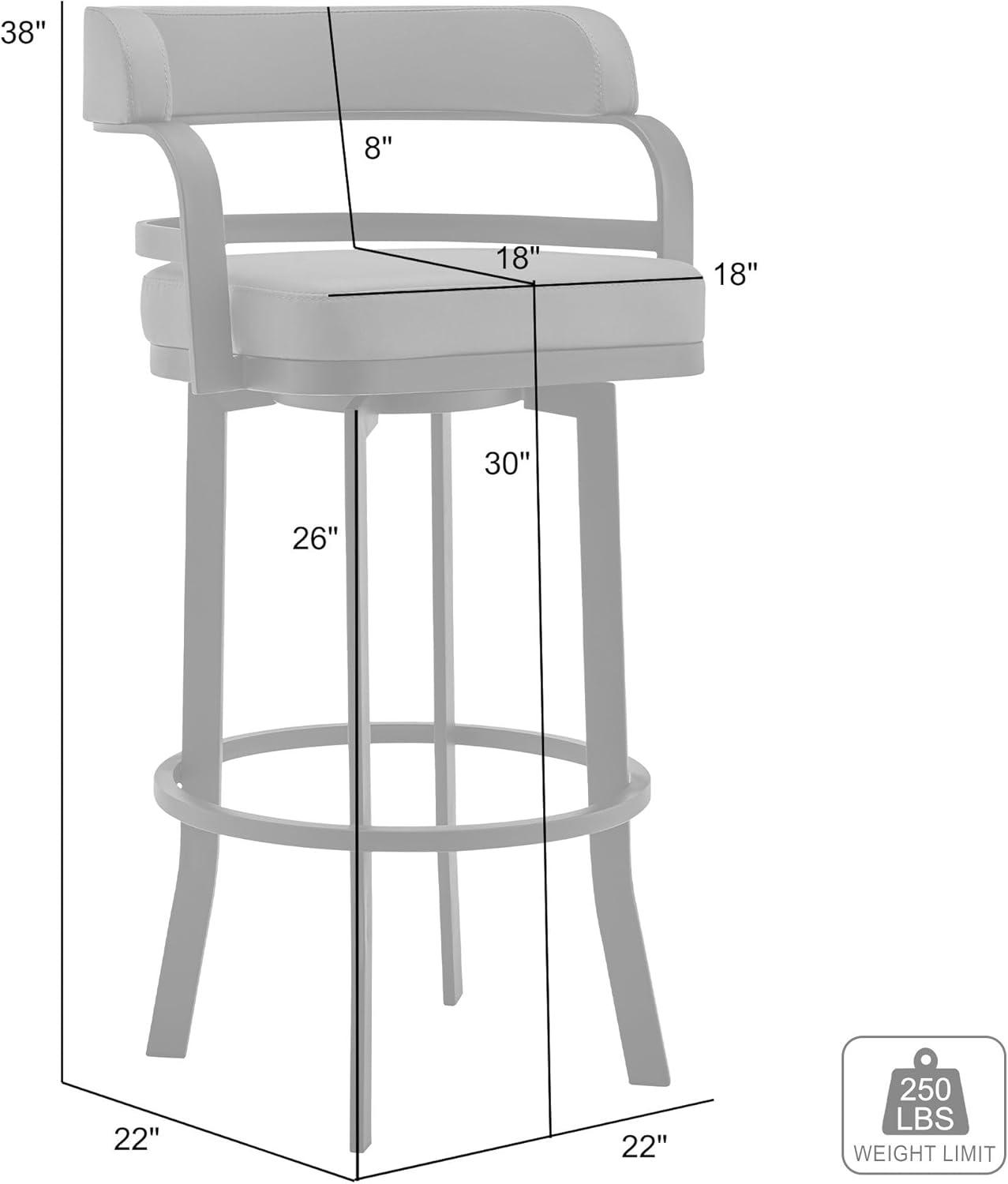 Armen Living Indoor Prinz 30" Bar Height Swivel Black Faux Leather and Brushed Stainless Steel Bar Stool