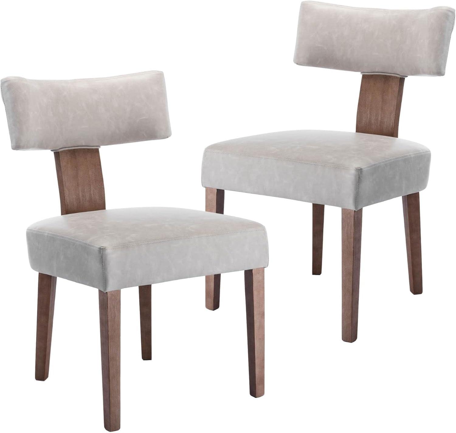 Loon Peak® Mid Century Modern Dining Chairs Set Of 2, Farmhouse PU Leather Upholstered Accent Chair Curved Backrest Kitchen Chairs With Hardwood Frame (Set of 2)