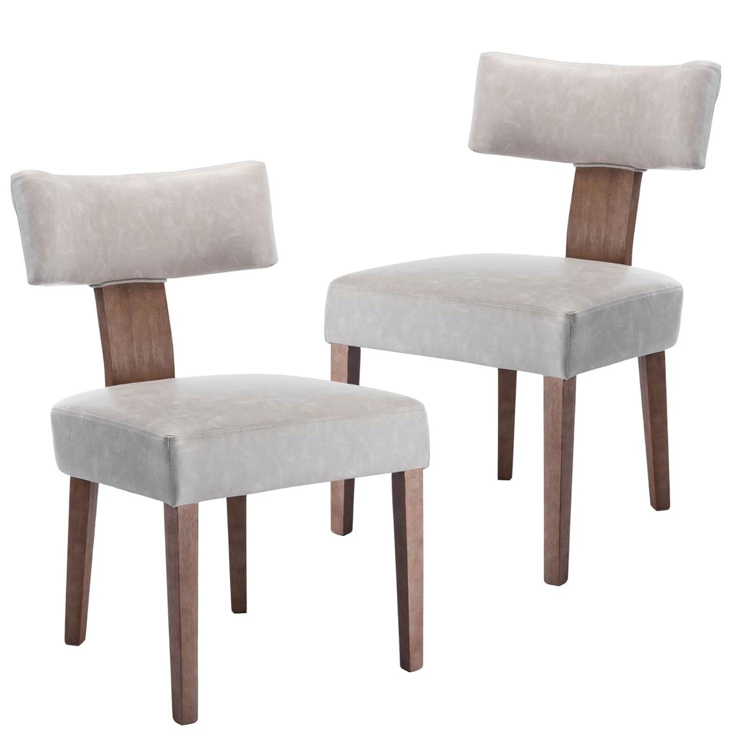 Loon Peak® Mid Century Modern Dining Chairs Set Of 2, Farmhouse PU Leather Upholstered Accent Chair Curved Backrest Kitchen Chairs With Hardwood Frame (Set of 2)