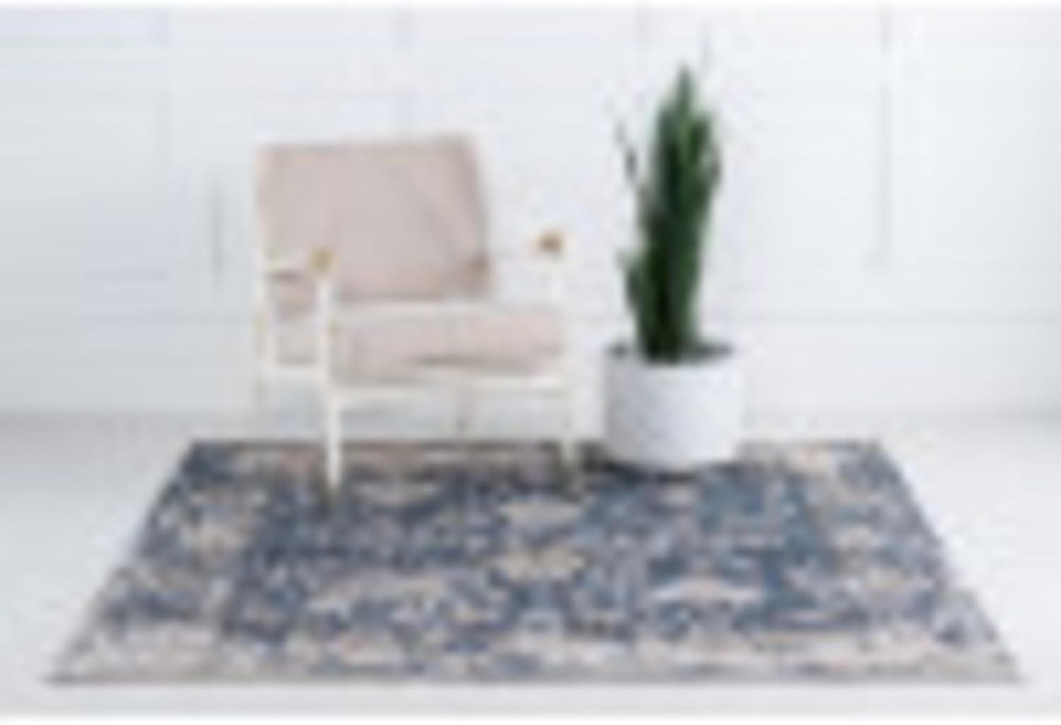 Unique Loom Portland Collection Area Rug - Central (4' 1" Square Blue/Beige)