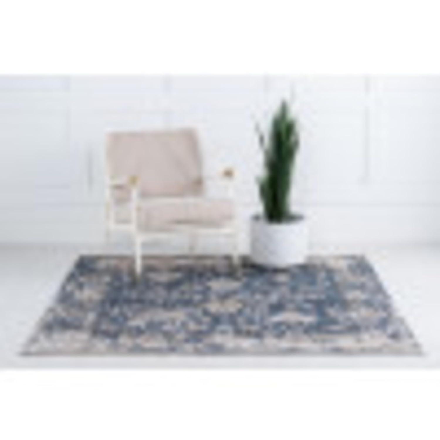 Unique Loom Portland Collection Area Rug - Central (4' 1" Square Blue/Beige)