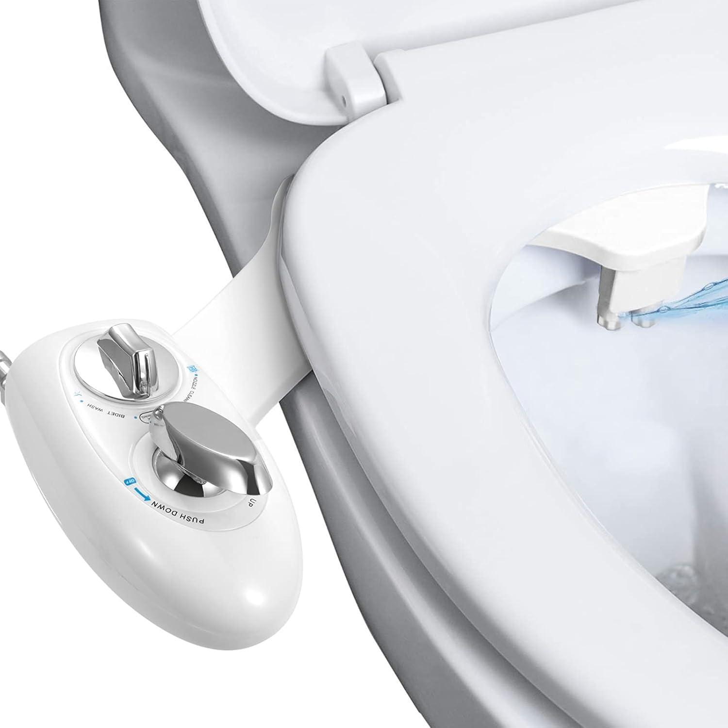 iMountek "Cold Water Spray Bidet with Self-Cleaning Dual Nozzle & Feminine Wash – Non-Electric Toilet Seat" White