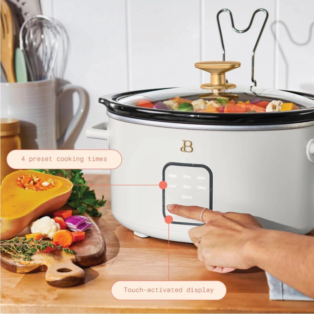Beautiful 4Qt Slow Cooker with Touch-Activated Display, White Icing by Drew Barrymore