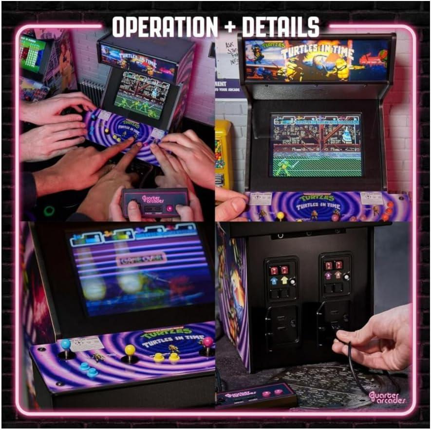 Numskull Quarter Arcades TMNT Turtles in Time Collector's Edition Mini Arcade - 1/4 Scale Authentic Wooden Replica, Original ROM, Rechargeable Battery & 3W Speakers for Retro Enthusiasts