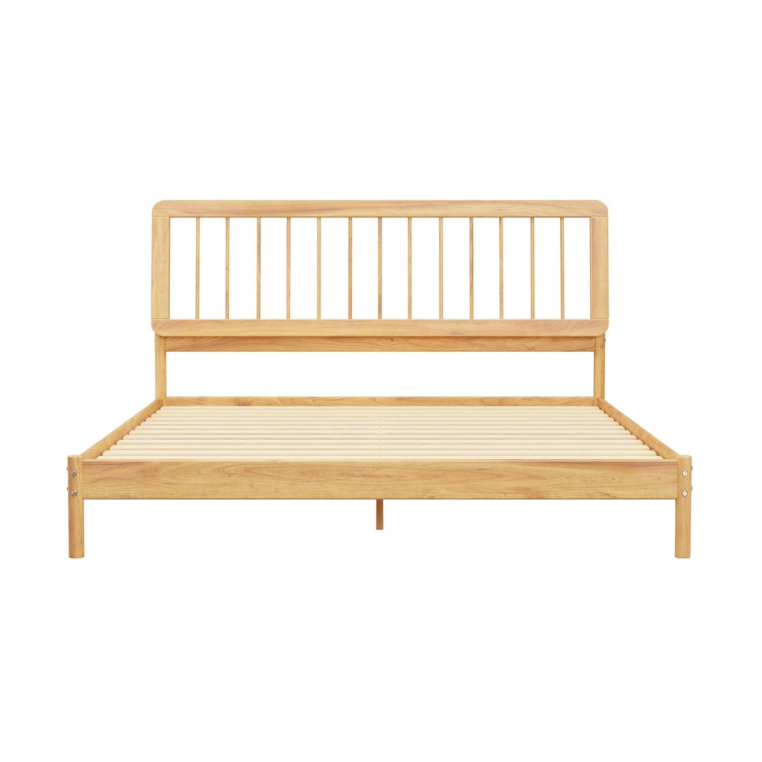 George Oliver Mid-Century Modern Solid Wood King Spindle Bed – Natural Pine