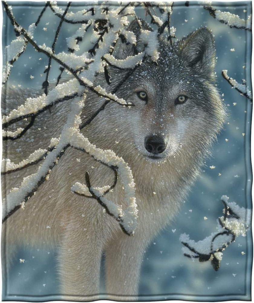 King Size Gray and White Fleece Wolf Blanket