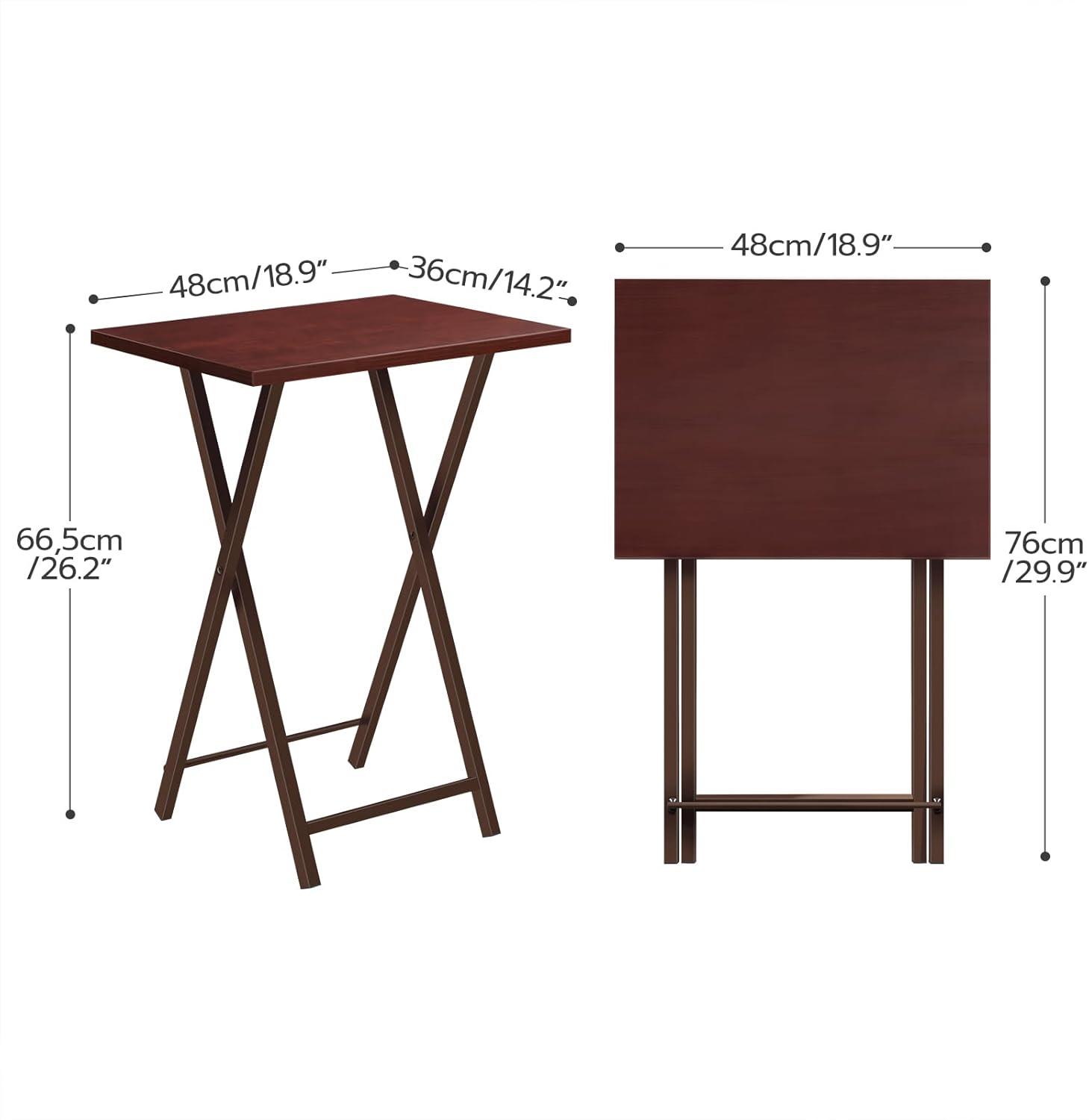 HOOBRO Folding TV Tray Tables, Set of 2 Side Table for Small Space, Industrial Snack Tables for Eating at Couch, Stable Metal Frame, Easy Assembly, Space Saving, Brown BR25BZ01