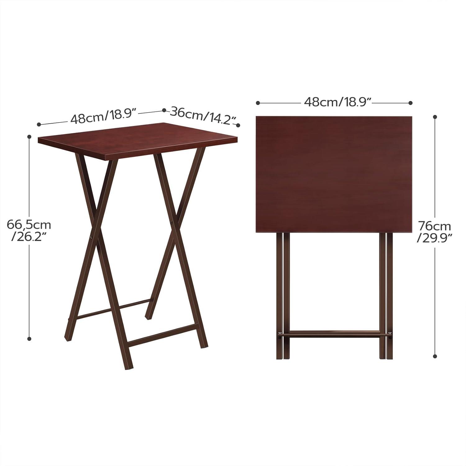 HOOBRO Folding TV Tray Tables, Set of 2 Side Table for Small Space, Industrial Snack Tables for Eating at Couch, Stable Metal Frame, Easy Assembly, Space Saving, Brown BR25BZ01