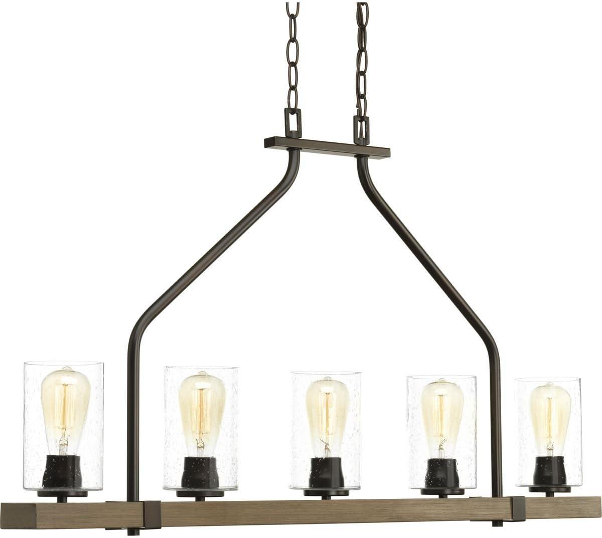 Progress Lighting, Topsail, 5-Light Chandelier, Antique Bronze, Parchment-finish Glass Shades