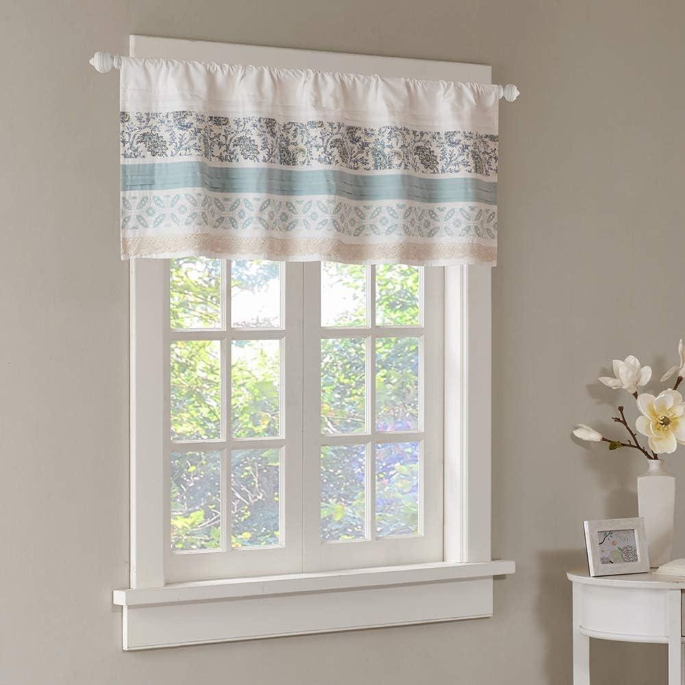 Paisley Aqua and White Cotton Rod Pocket Valance