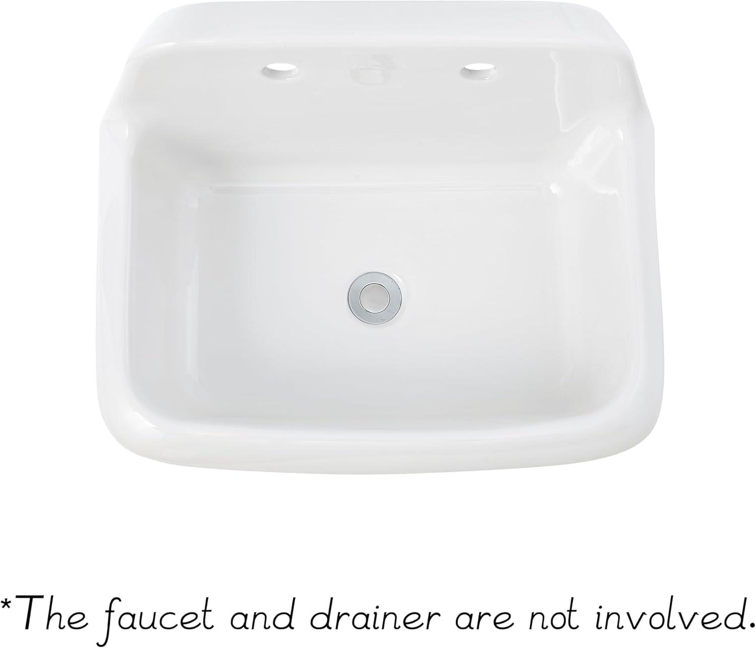 ELLAI 24-in Wall Mounted High Back Utility Sink White Ceramic Farmhouse Laundry Sink Bathroom Sink