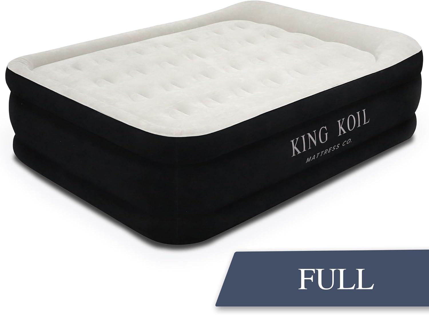 Full Size Black Plush Pillow Top Air Mattress with Built-in Pump