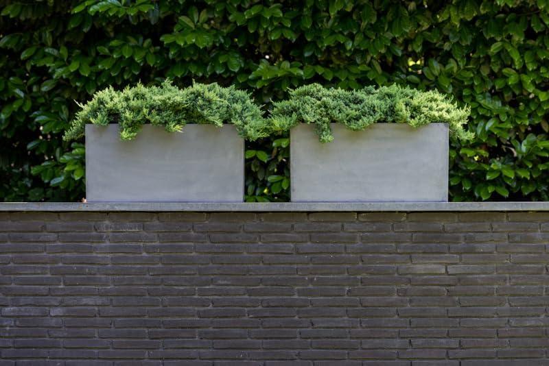 Pottery Pots USA Inc. Pottery Pots Jort Small Fiberstone Indoor Outdoor Modern Rectangle Planter, 16 Inch Tall Grey 16"x32"x12"