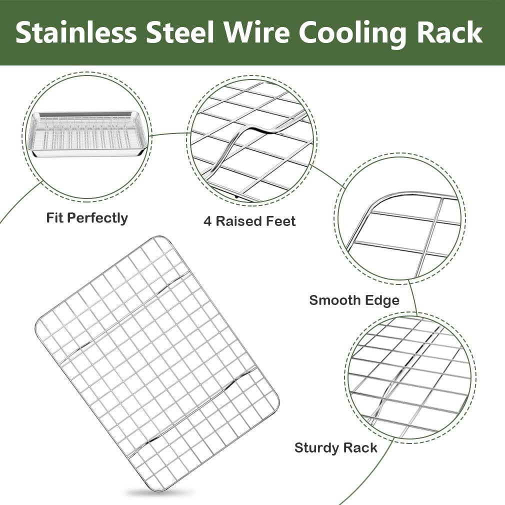 Baking Sheet with Rack Set [2 Pans + 2 Racks ] HKJ Chef Stainless Steel Cookie Sheet Baking Pan Tray with Cooling Rack, Size 9x7x1 Inch, Non Toxic & Heavy Duty & Easy Clean