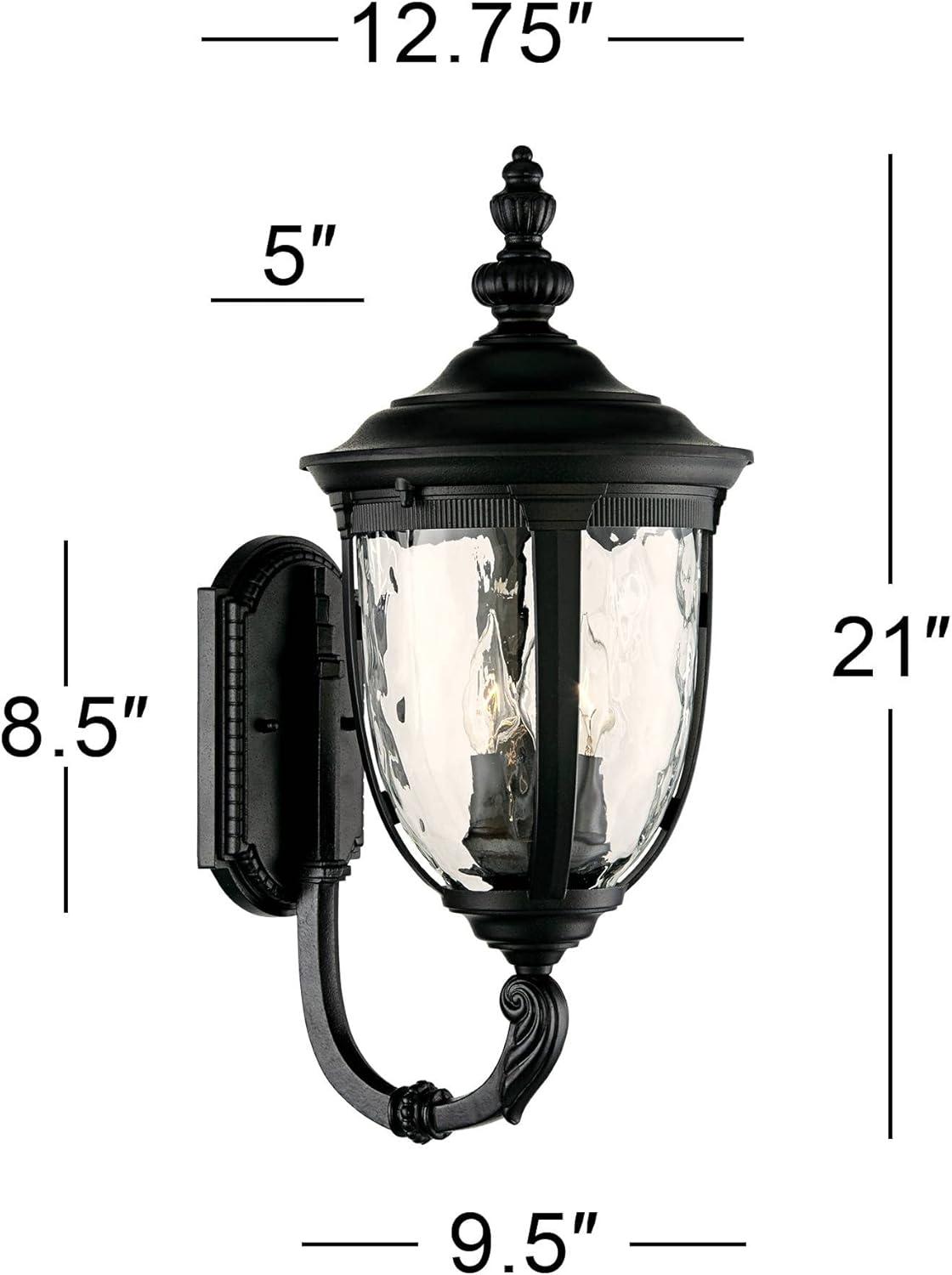 John Timberland Bellagio Vintage Rustic Outdoor Wall Light Fixture Textured Black Upbridge 21" Clear Hammered Glass for Post Exterior Barn Deck House