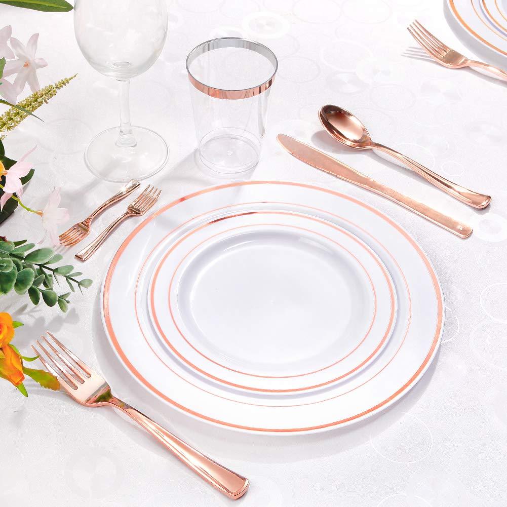 Rose Gold Glossy Plastic Dinnerware Set for 25 Guests