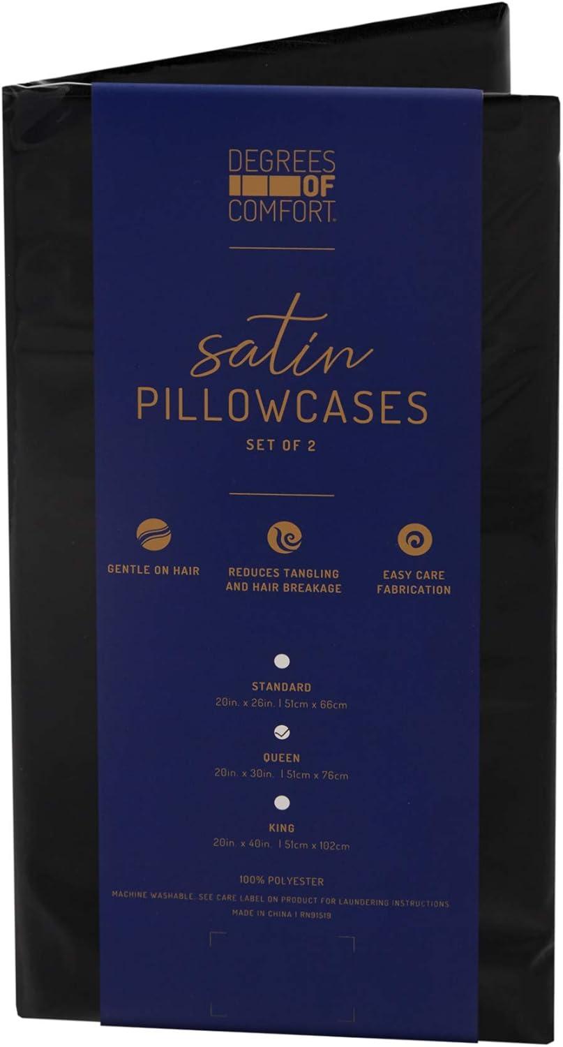 DRMHM Satin Pillow Shams with Envelope Closure Soft and Smooth Set of 2, Black Queen(20"x30")