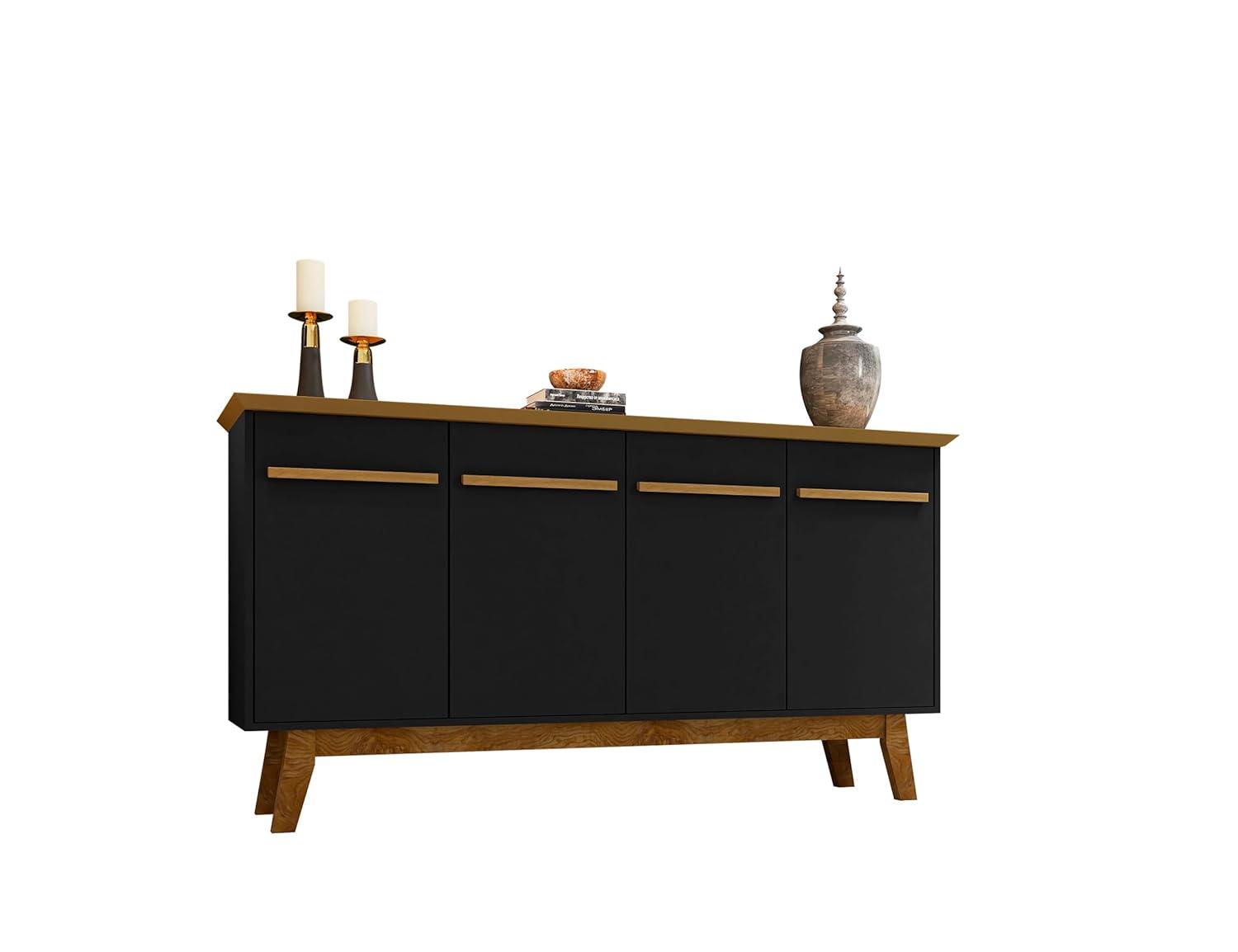 62.99" Yonkers Sideboard Black/Cinnamon - Manhattan Comfort: Mid-Century Buffet Storage Cabinet