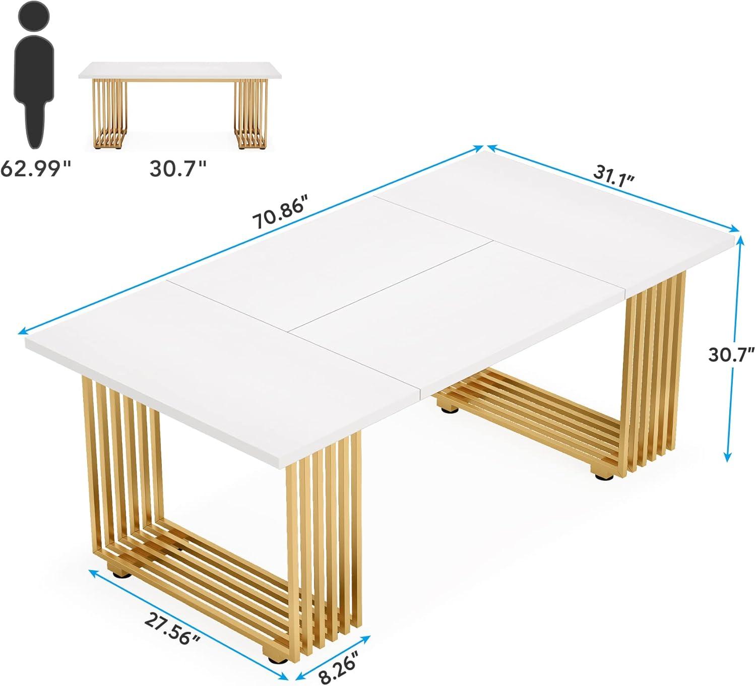 Tribesigns 70.9" Executive Office Desk, Modern Conference Desk with Metal Frame, White Gold