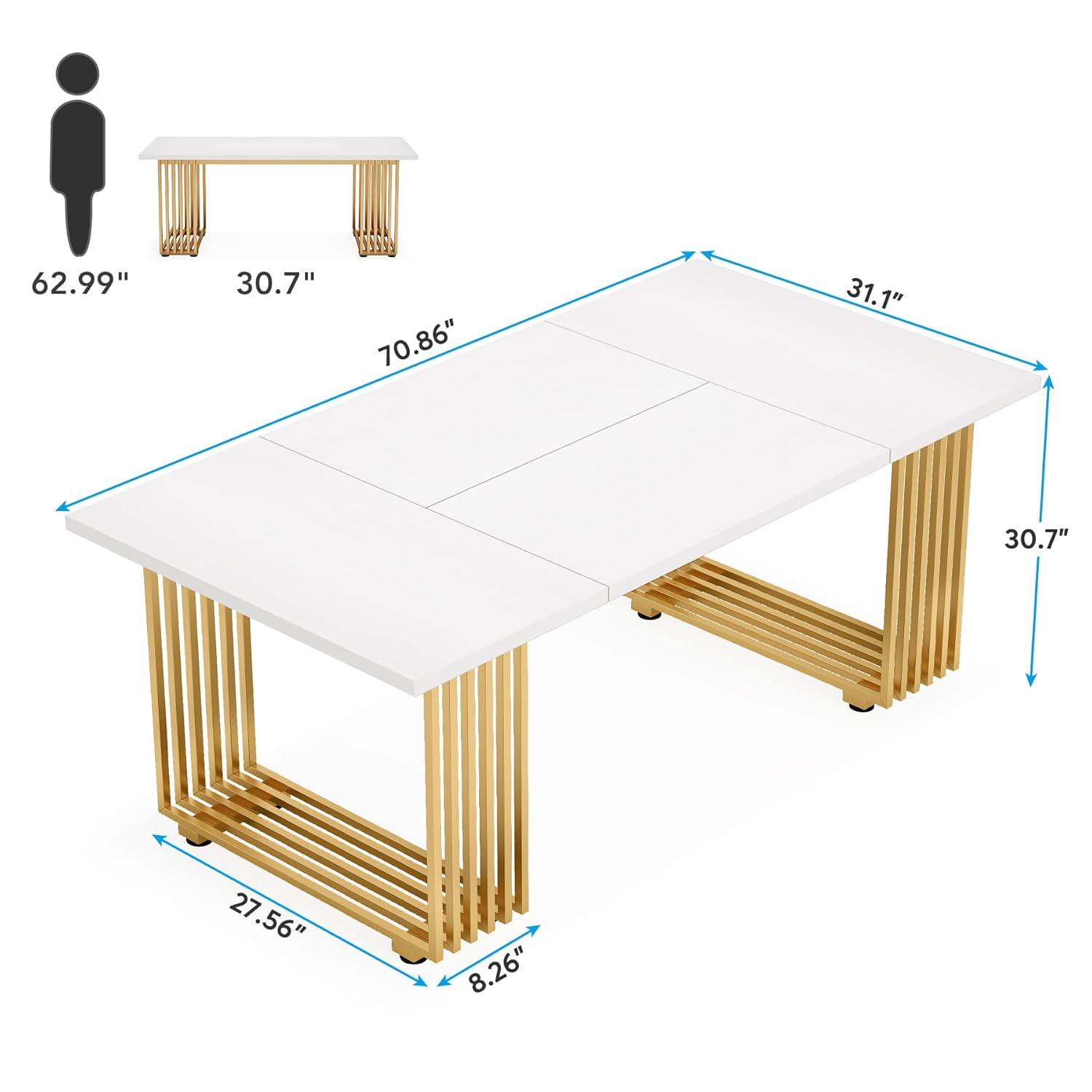 Tribesigns 70.9" Executive Office Desk, Modern Conference Desk with Metal Frame, White Gold