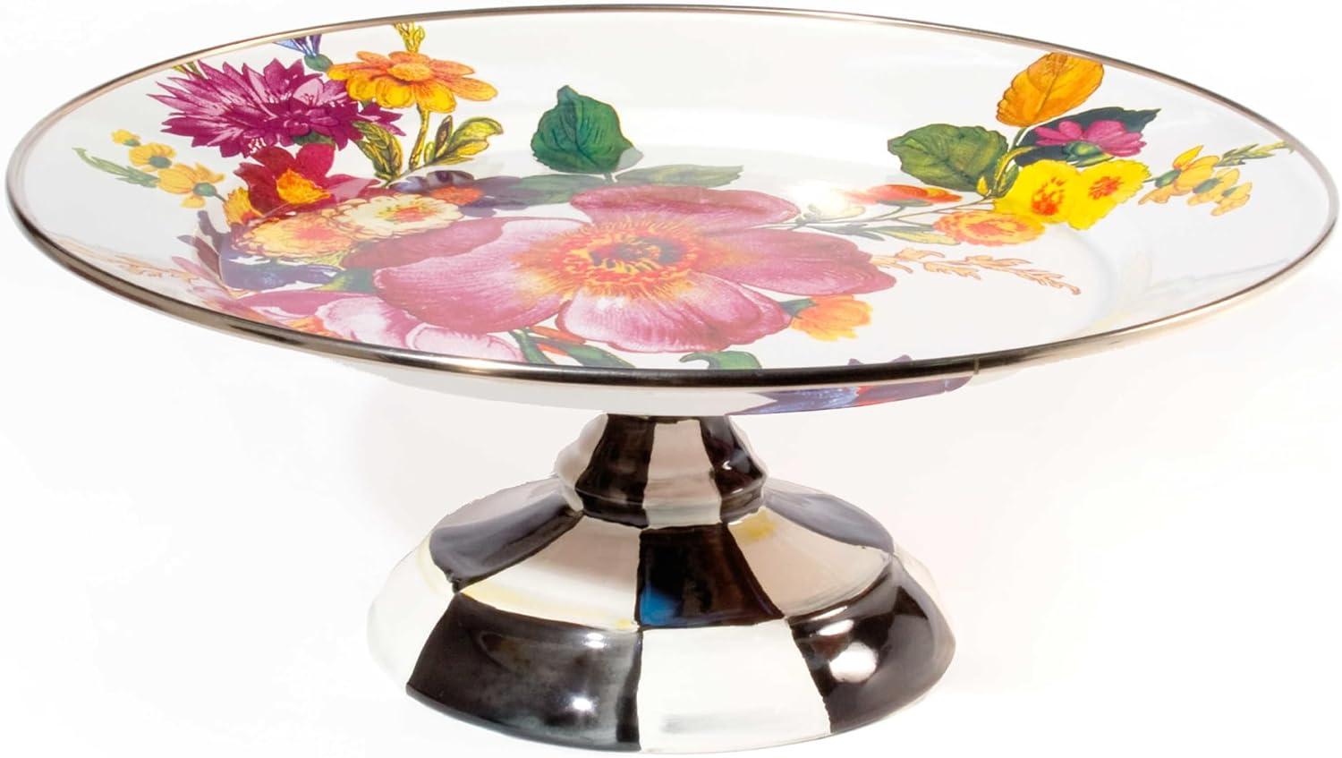 White Floral Ceramic Tiered Pedestal Platter