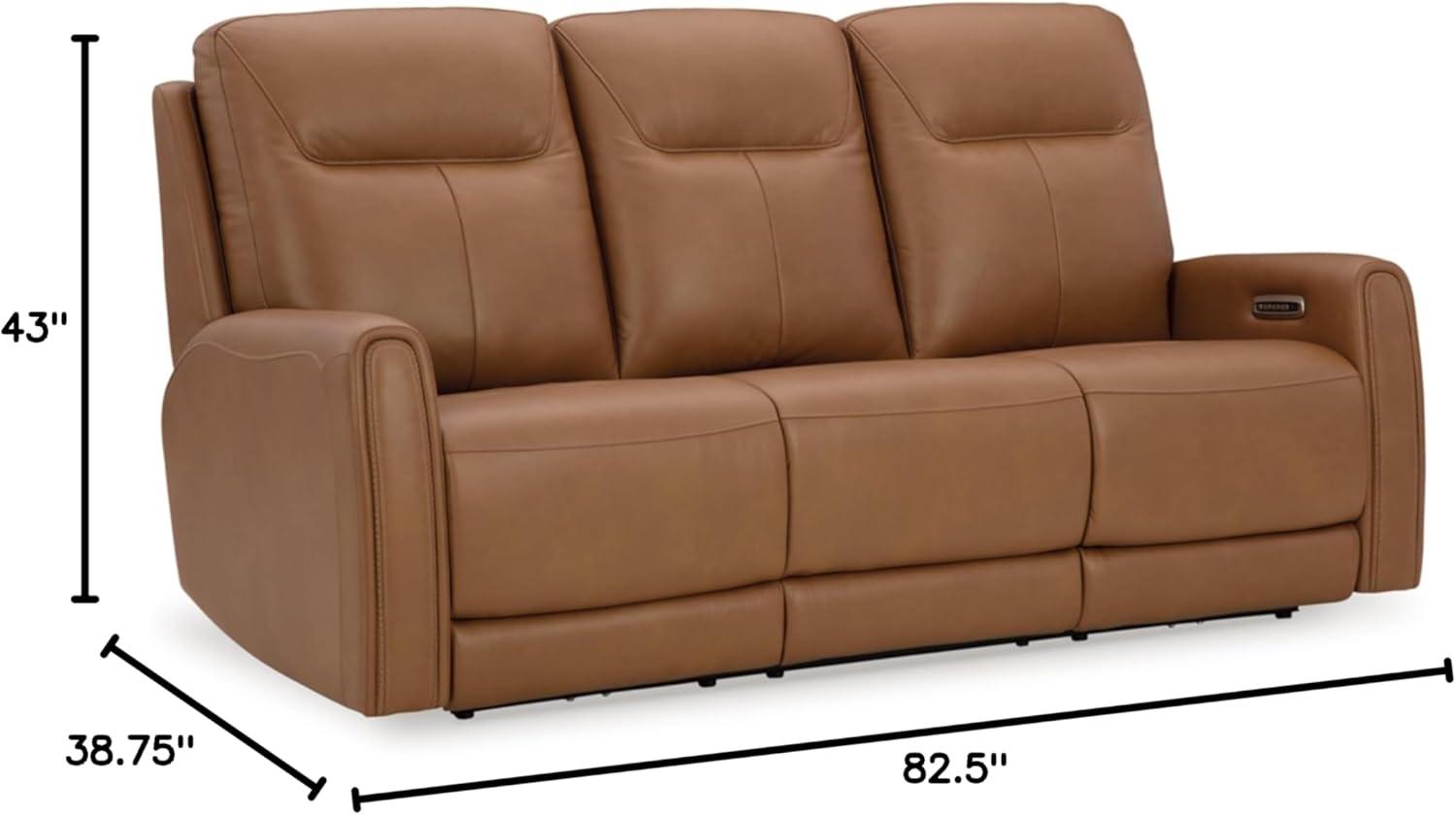 Brown Faux Leather Power Reclining Sofa with Adjustable Headrest