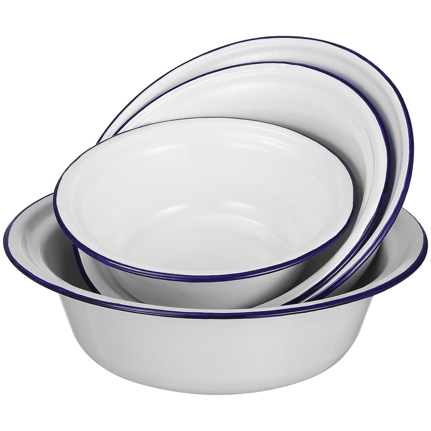 4 Pcs Enamel Bowl Camping Vintage Ramen Noodles Wash Basin Tub Round Serving Tray Washing