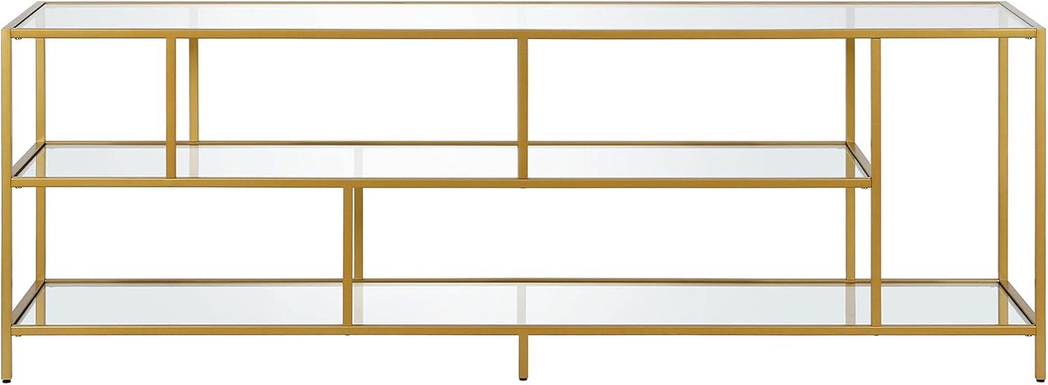 Evelyn&Zoe Winthrop Rectangular TV Stand with Glass Shelves for TV's up to 75", Brass