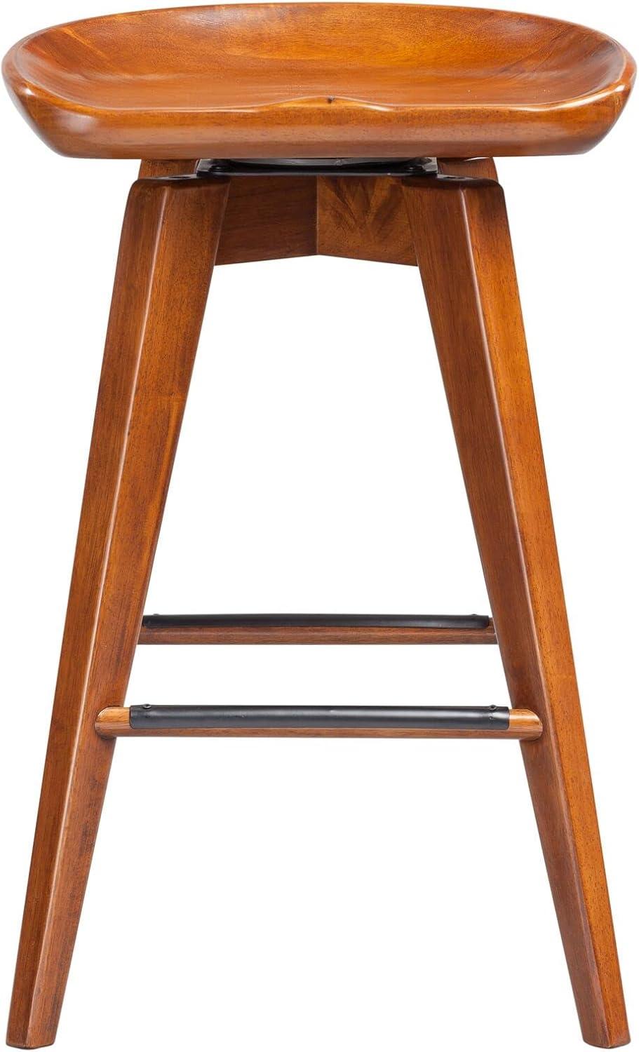 Walnut Flare-Leg 24" Swivel Counter Stool with Metal Accents