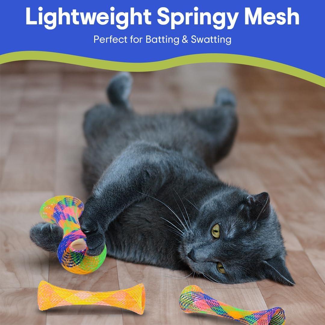 Colorful Springy Mesh Interactive Catnip Cat Toys, 3-Pack