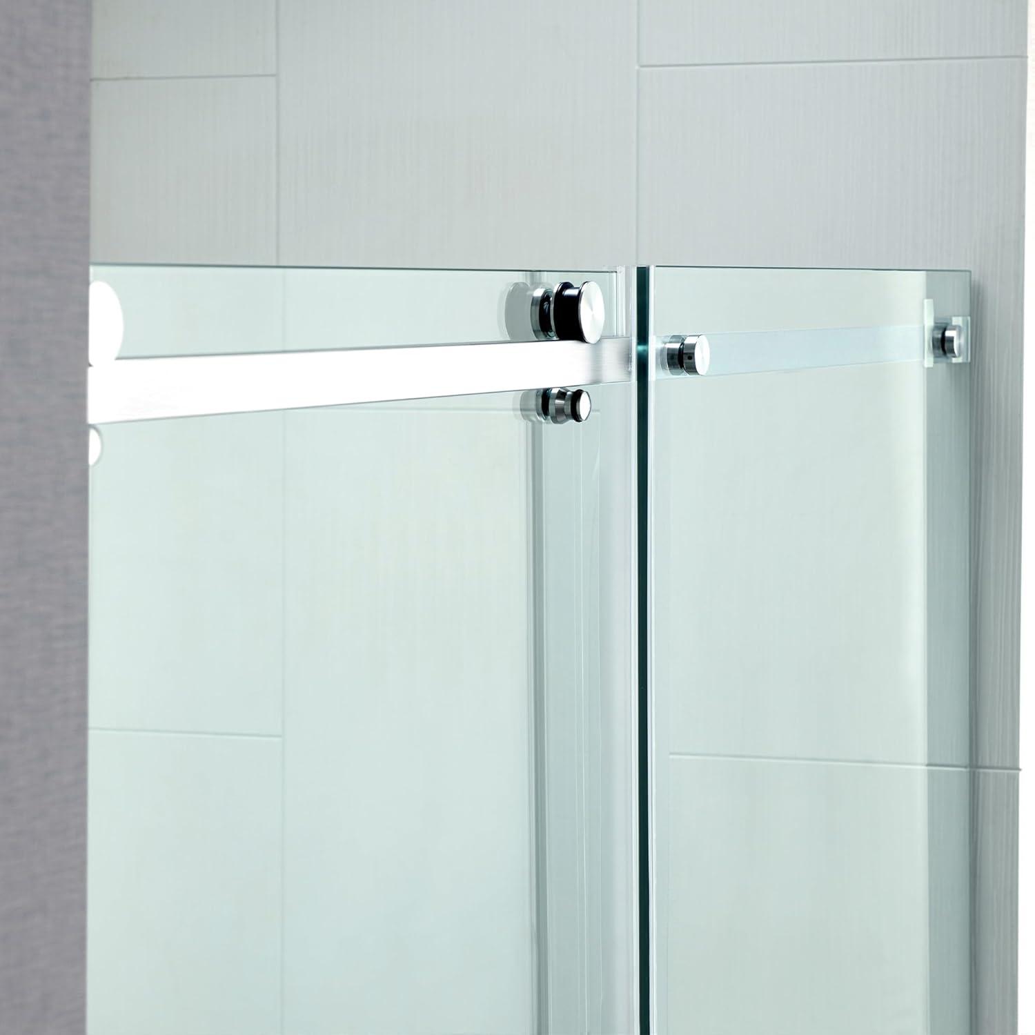 WoodBridge Semi-Frameless Single Sliding Shower Doors, 56-60" W X 76" H With 5/16" Clear Tempered Glass And Explosion-Proof Film MSDF6076-C