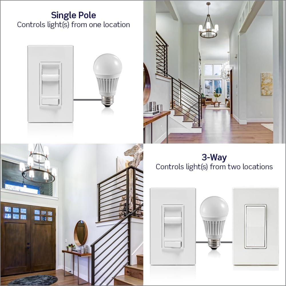 Leviton 6674-P0T SureSlide Universal 150-Watt LED and CFL/600-Watt Incandescent Dimmer, Light Almond