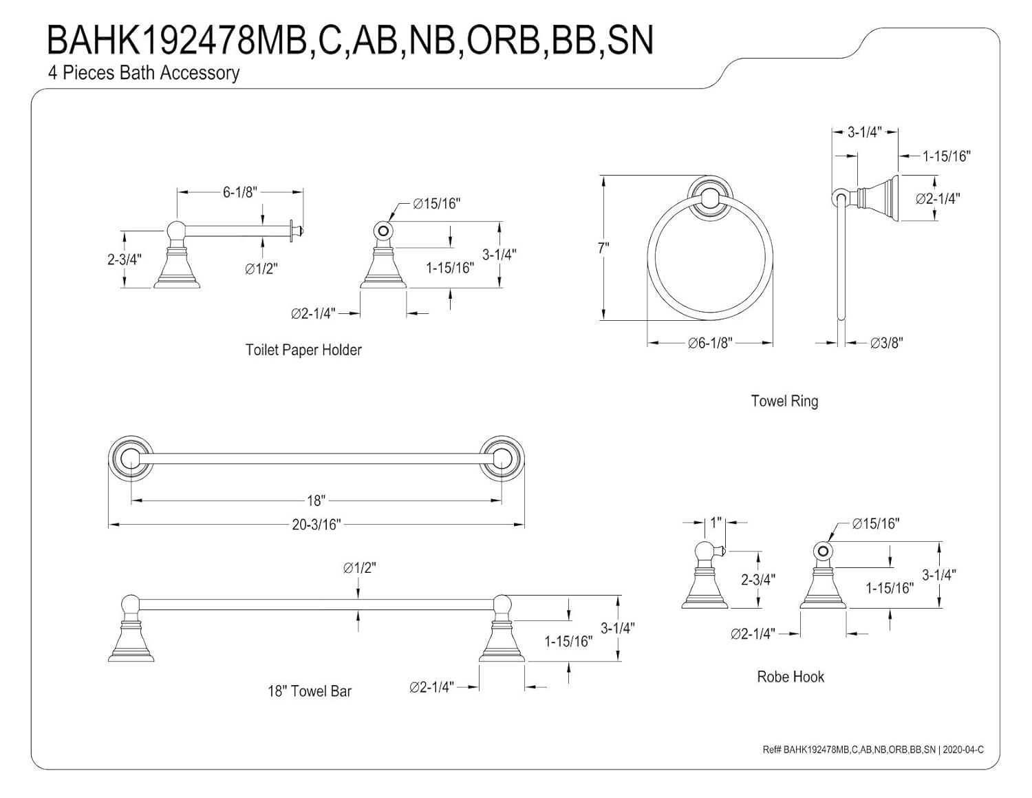 Kingston Brass American Classic 4-Piece Bathroom Hardware Set