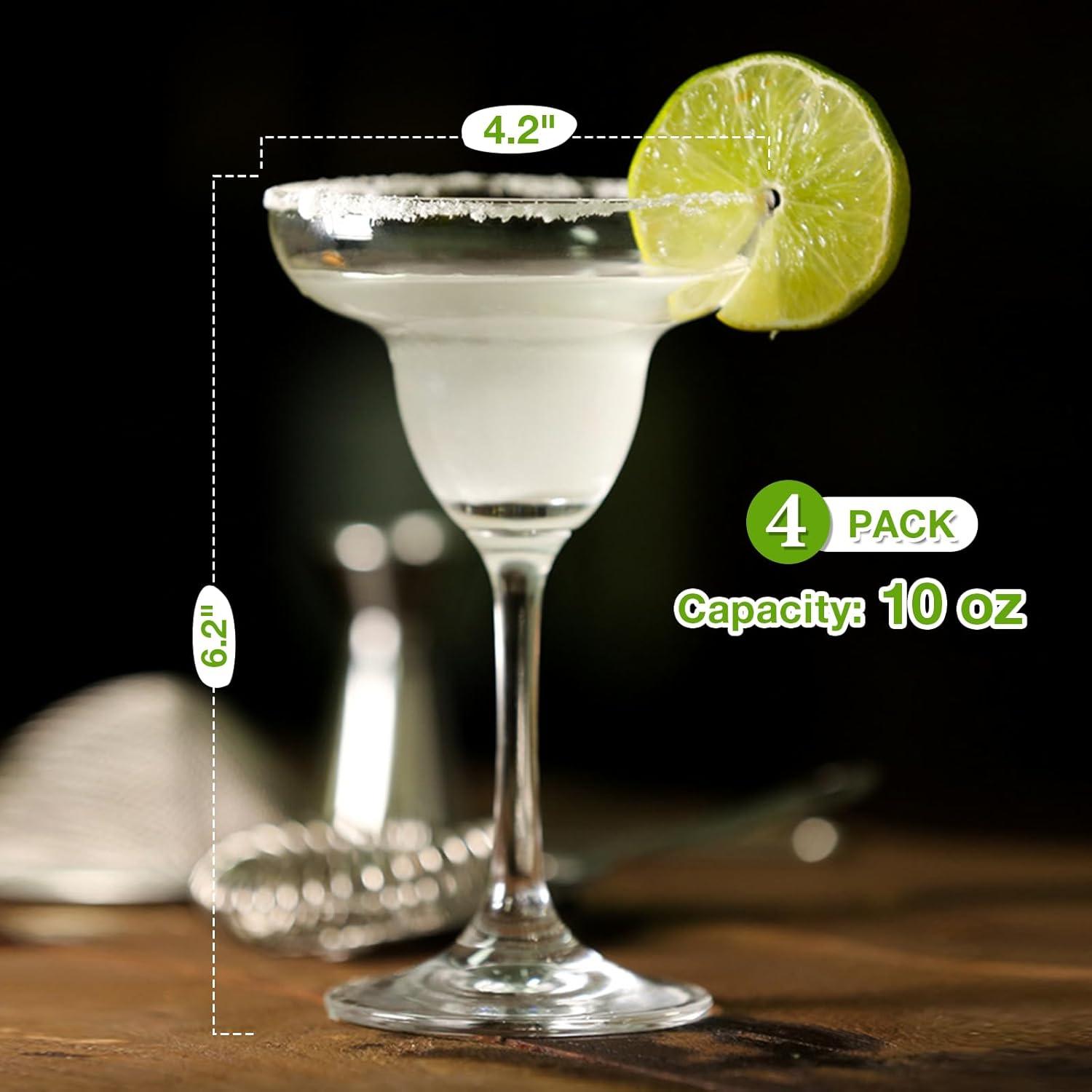 Glaver’s 4-Pc Margarita Glass Set 10 oz Bar Glasses for Cocktails, Martini & Margarita