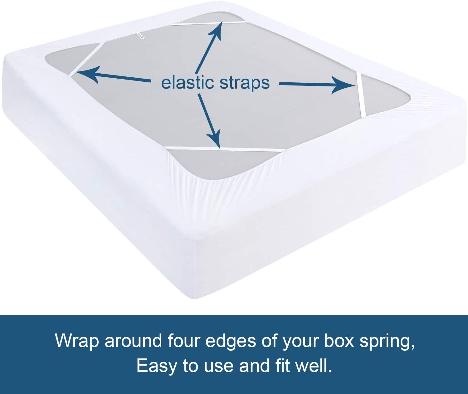 Box Spring Cover Queen Size, Elastic Fabric Wrap Around 4 Sides Bed Skirt, Sleek Alternative for Bed Skirts for Hotel/Home, Fits Box Springs up to 13”, White
