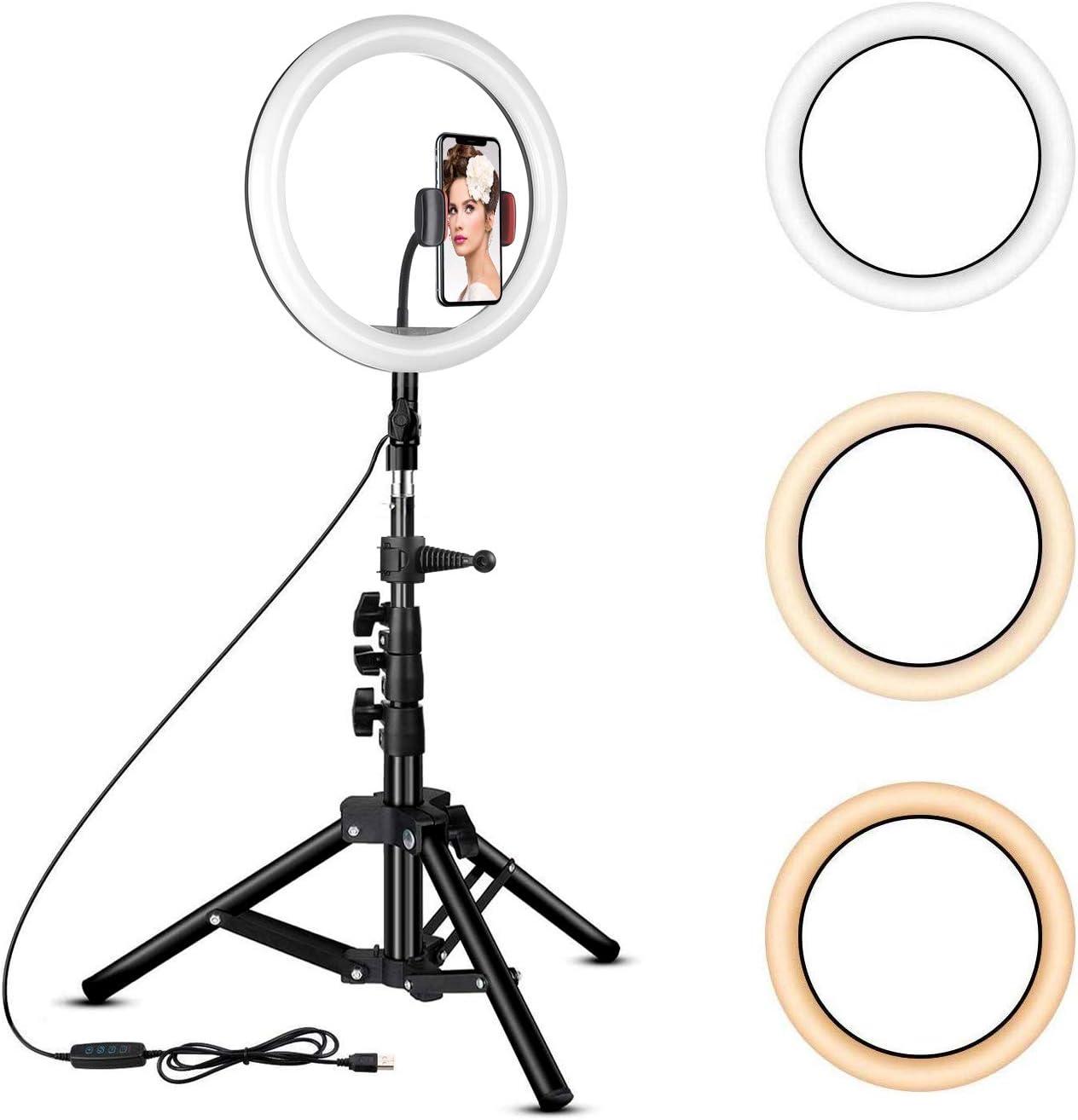 Rovtop 10 inch Ring Light with Stand Tripod, LED, Phone Holder for Selfie Camera Photography Makeup Video Live Streaming