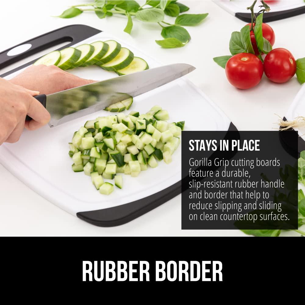 GORILLA GRIP Oversized 100% BPA Free Reversible Kitchen Cutting Board Set of 3, Juice Grooves, Dishwasher Safe, Almond