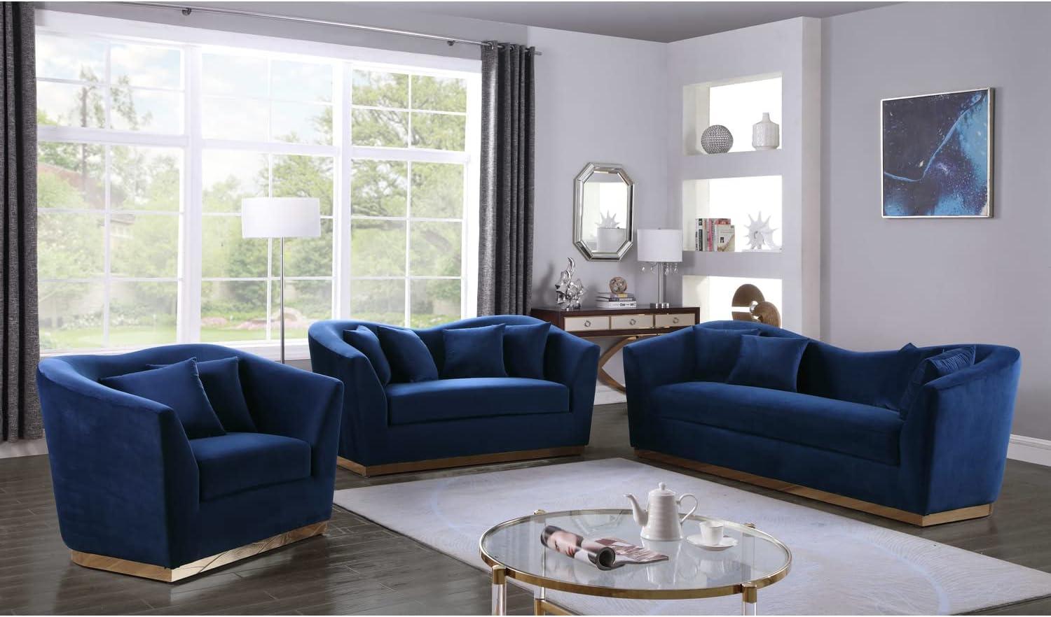 Arabella Graceful Navy Velvet 90'' Sofa with Gold Accents