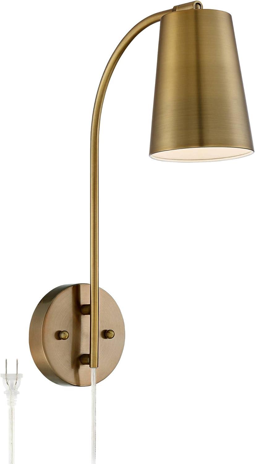 360 Lighting Sully Modern Wall Lamp Warm Brass Plug-in 5" Light Fixture Adjustable Head Curved Arm for Bedroom Bathroom Vanity Reading Living Room