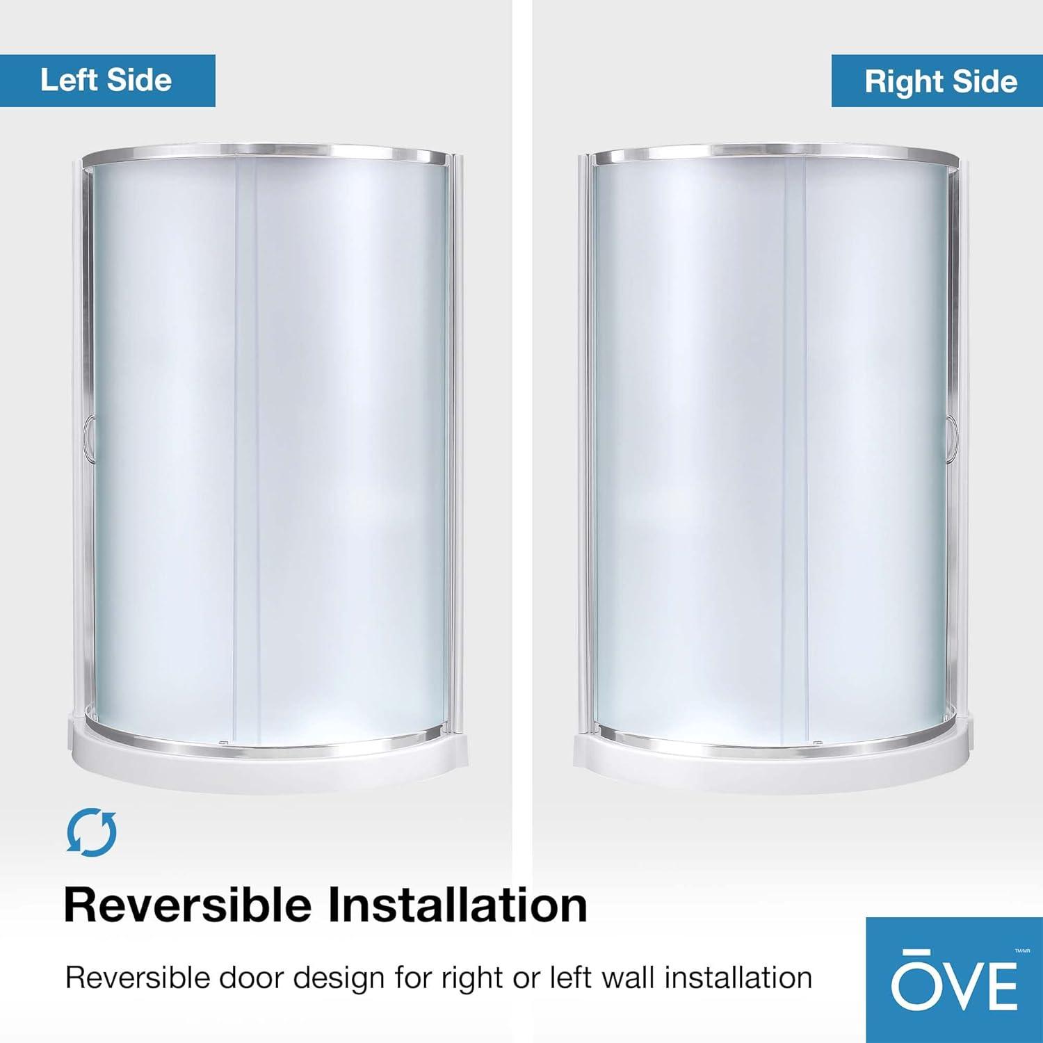 OVE Decors Breeze 40 in. Framed Round Shower Kit w/ Frosted Glass, Base, Wall in Chrome Finish